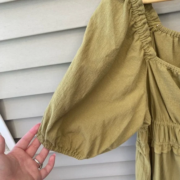 Universal Threads Puffy Sleeve Midi Green/Yellow Dress - Women’s Size L - Picture 5 of 10